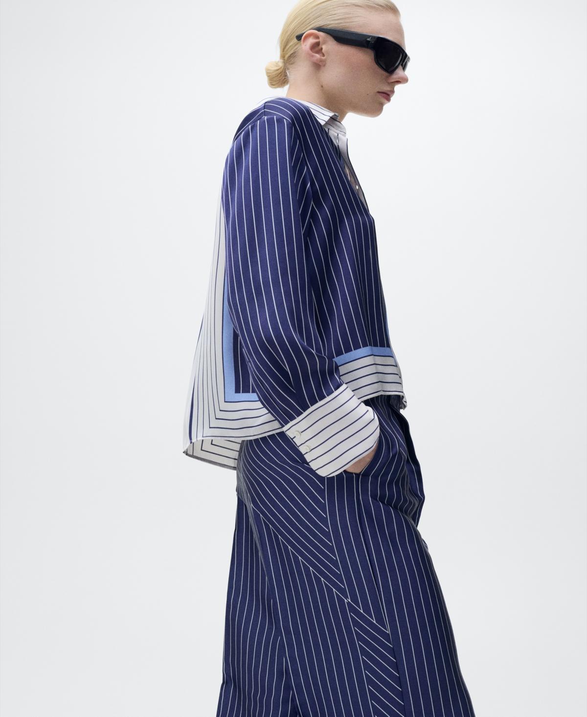 Satin pants with combined stripes - Women | MANGO USA Product Image