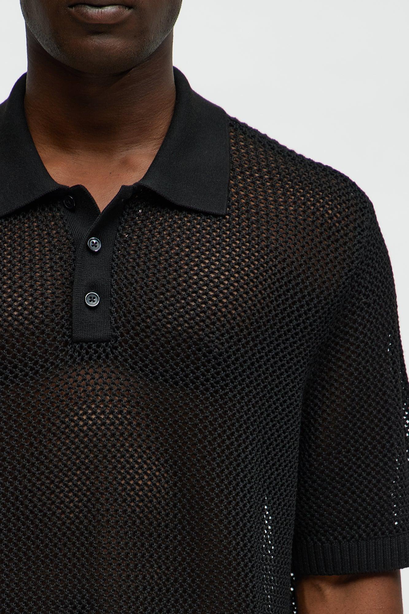 Vacation Me Please Open Knit Polo - Black Product Image