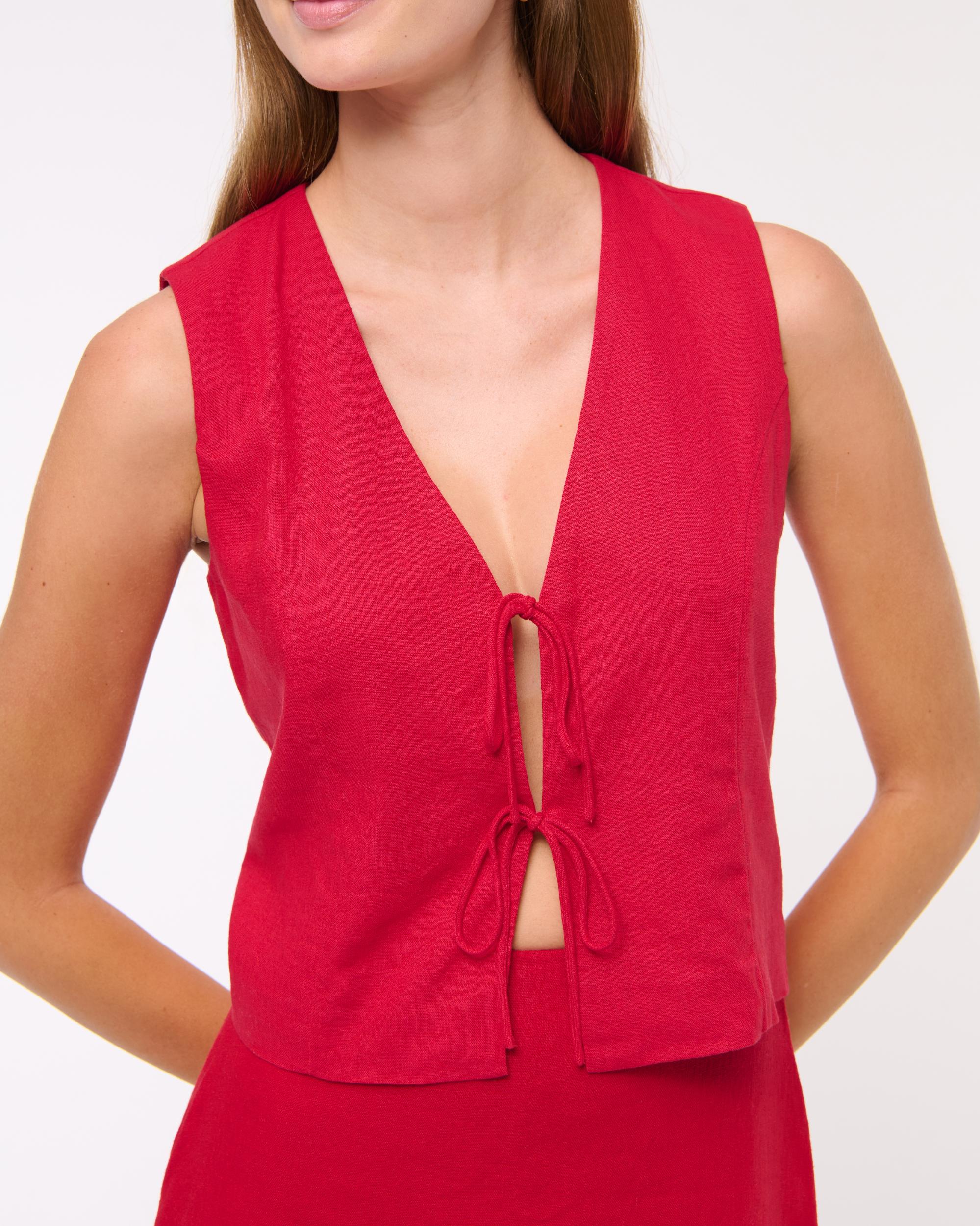 Tie-Front Linen-Blend Vest Product Image