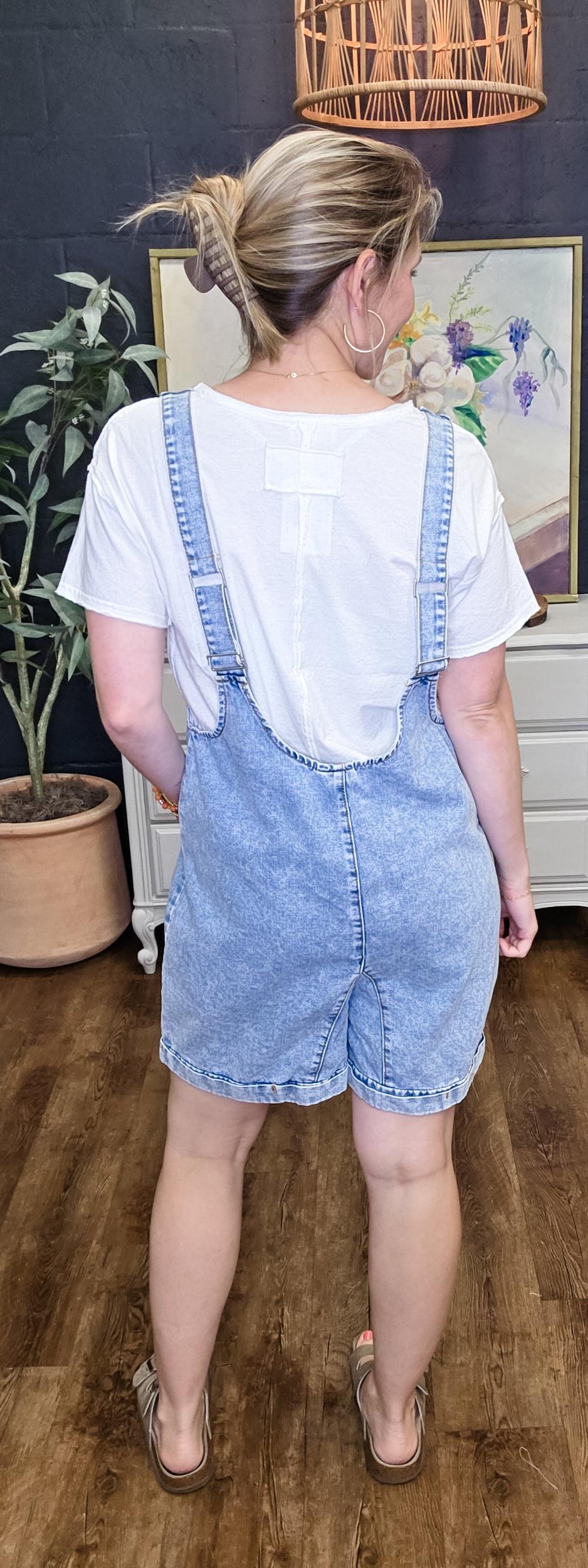 Victoria Ann Vintage Washed Denim Short Overalls (Small to Large) Product Image