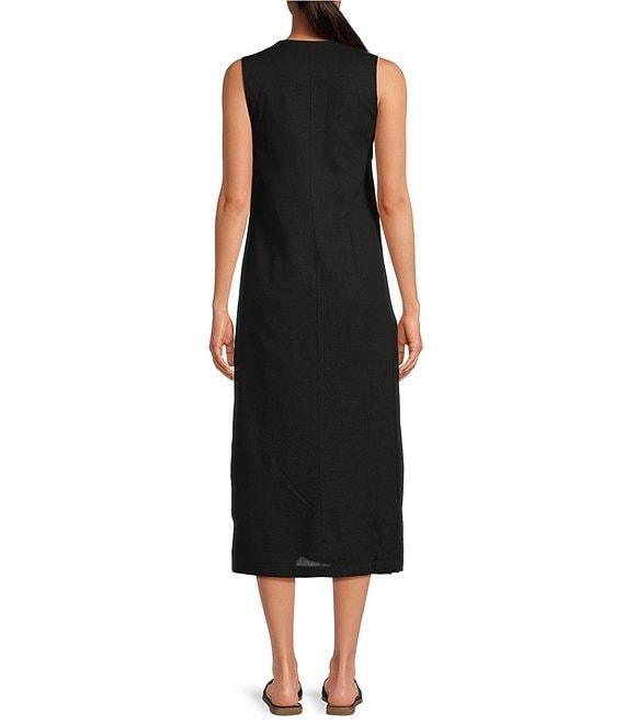 Every Woven V-Neck Sleeveless Button Front Midi Shift Dress Product Image