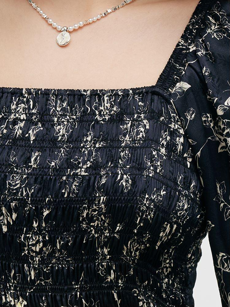 Butterflies Print Square Neck Ruffle Trim Women Mini Dress Product Image