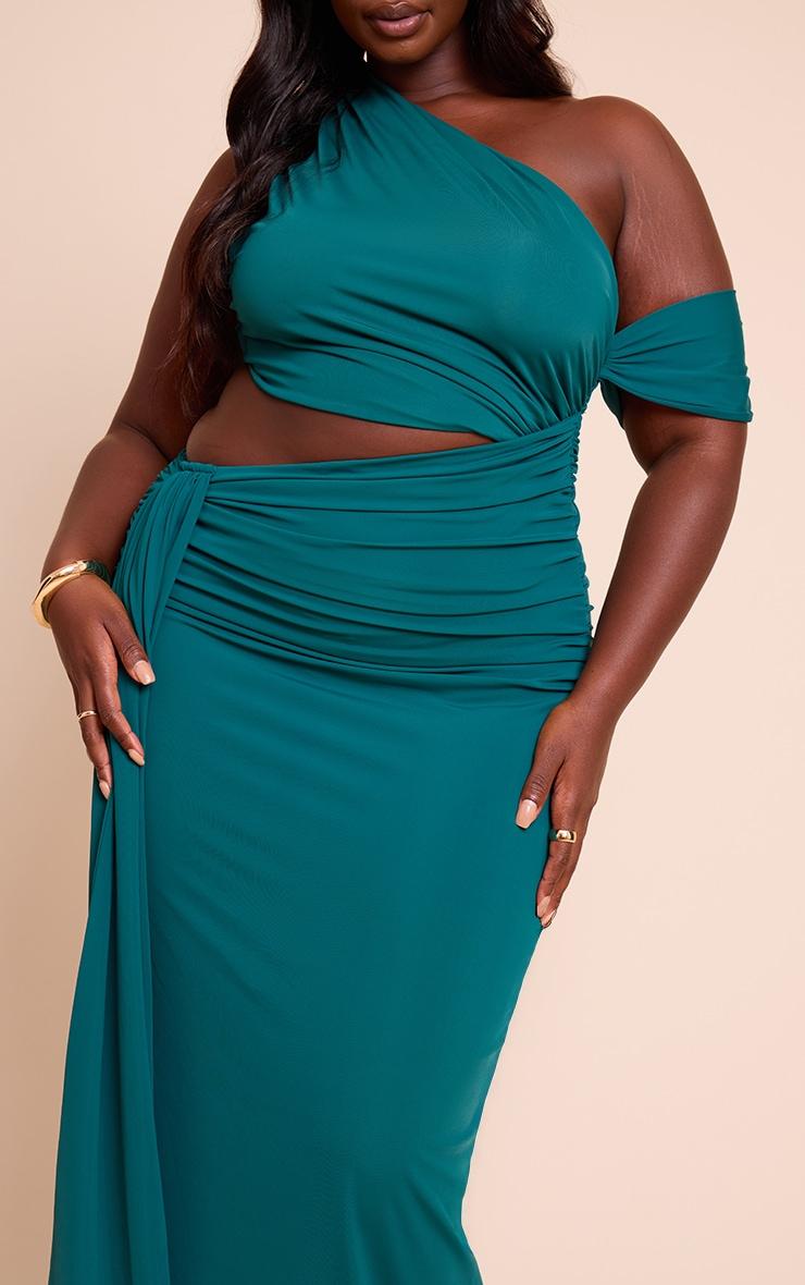 Plus Teal Soft Touch Ruched Asymmetric Cut Out Maxi Dress Product Image