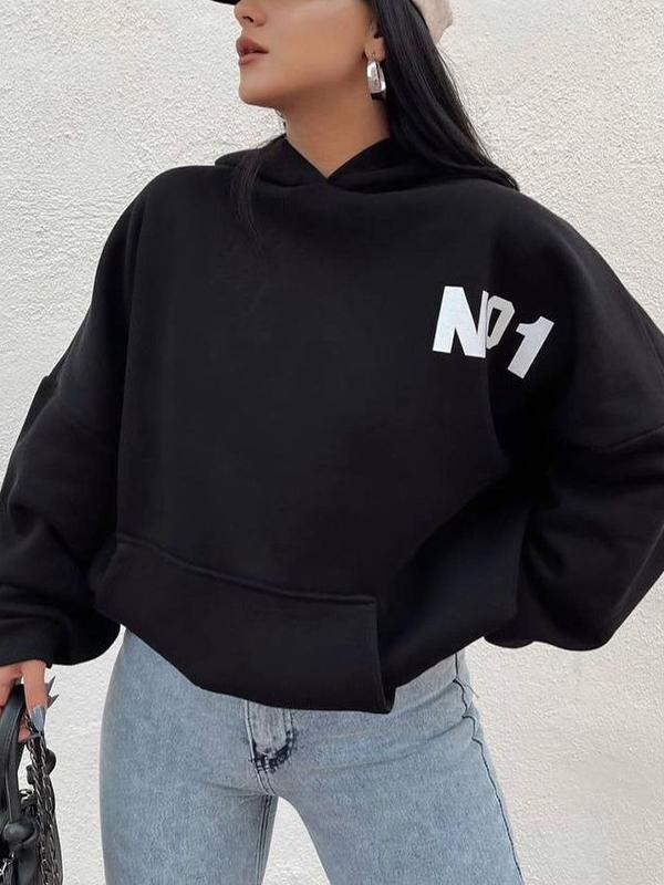 Letter Print Short Oversized Hoodie Product Image