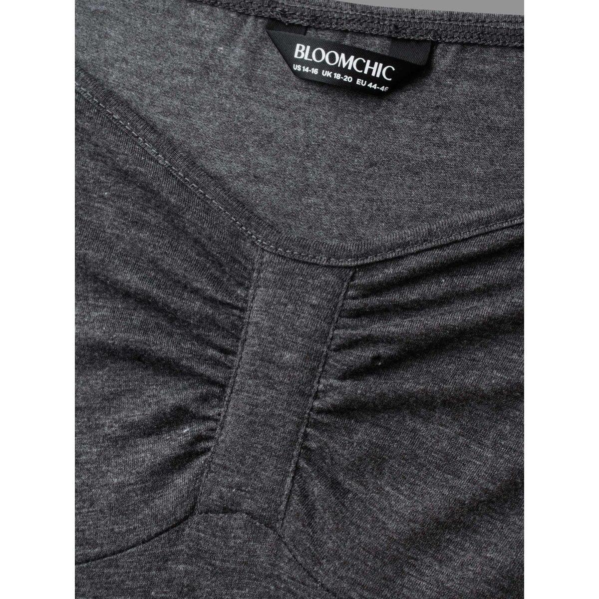 Plus Size Heart Neckline Knit Gathered Midi Dress DimGray Women Casual Gathered Knit Dresses Bloomchic 12/L Product Image