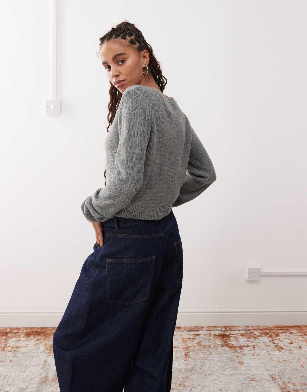 Reclaimed vintage micro cardigan in gray Product Image