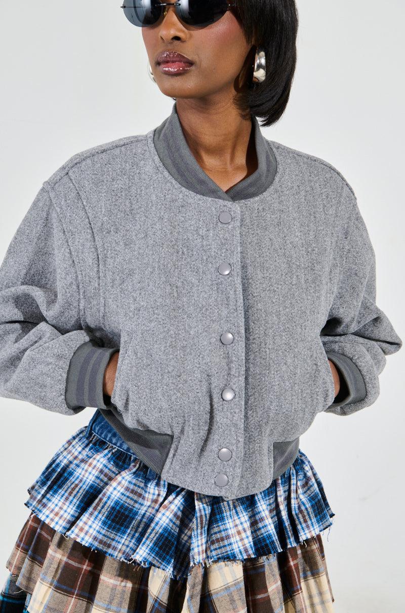 DAVIS EVERYDAY VARSITY BOMBER IN GREY Product Image