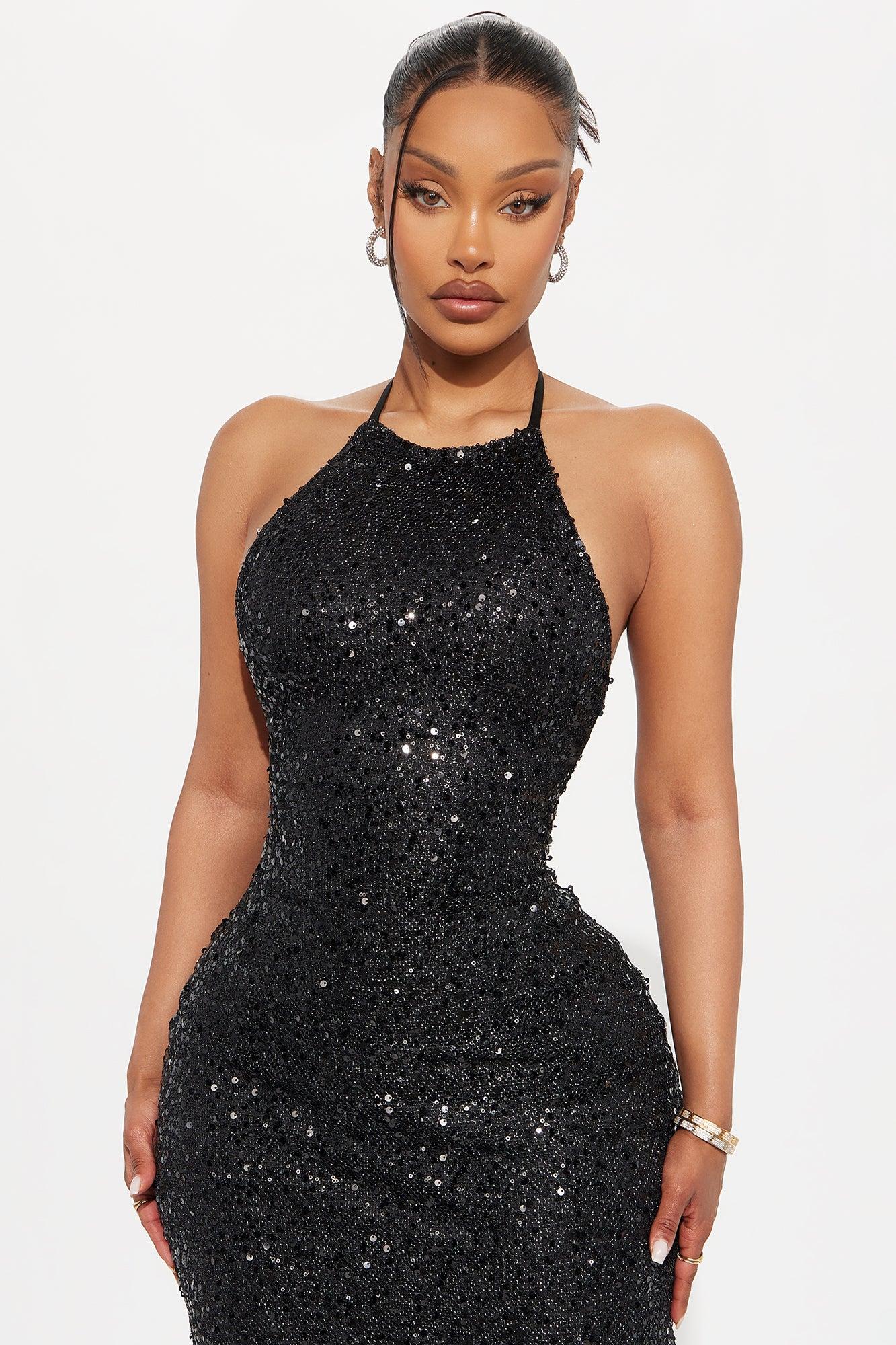 Andreah Sequin Halter Maxi Dress - Black Female Product Image
