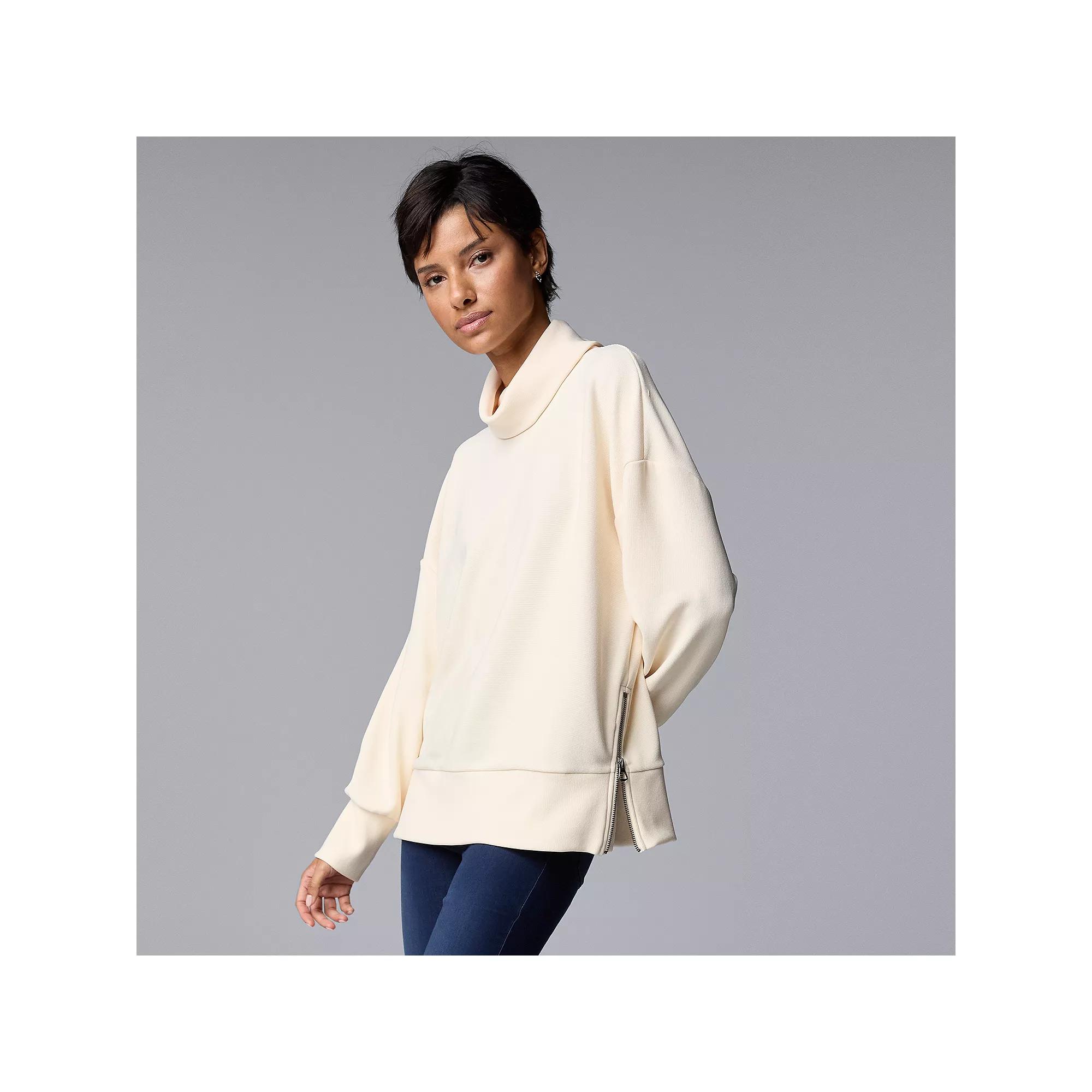 Women's Simply Vera Vera Wang Rib Cowlneck Side-Zip Pullover, Size: Small, Whitecap Gray Product Image