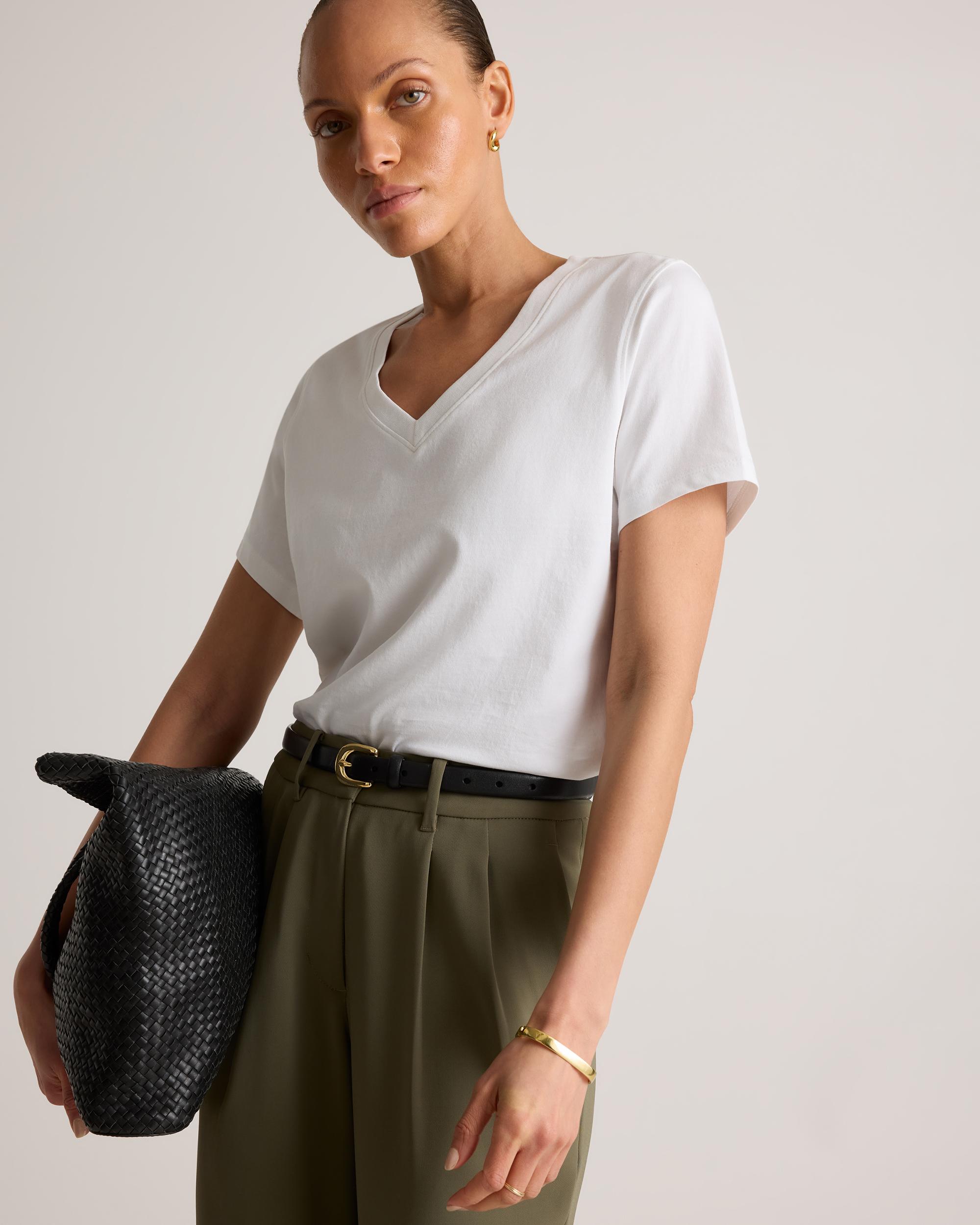 Quince | Women's Boxy V-Neck T-Shirt Organic Cotton Product Image