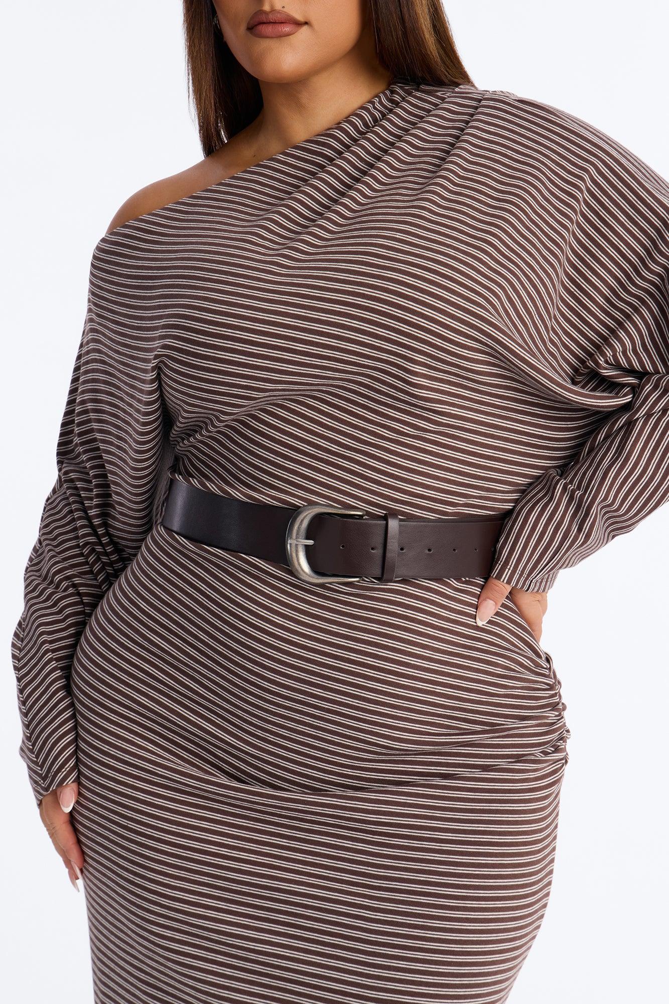 Keep It Casual Long Sleeve Belted Maxi Dress - Brown/combo Female Product Image