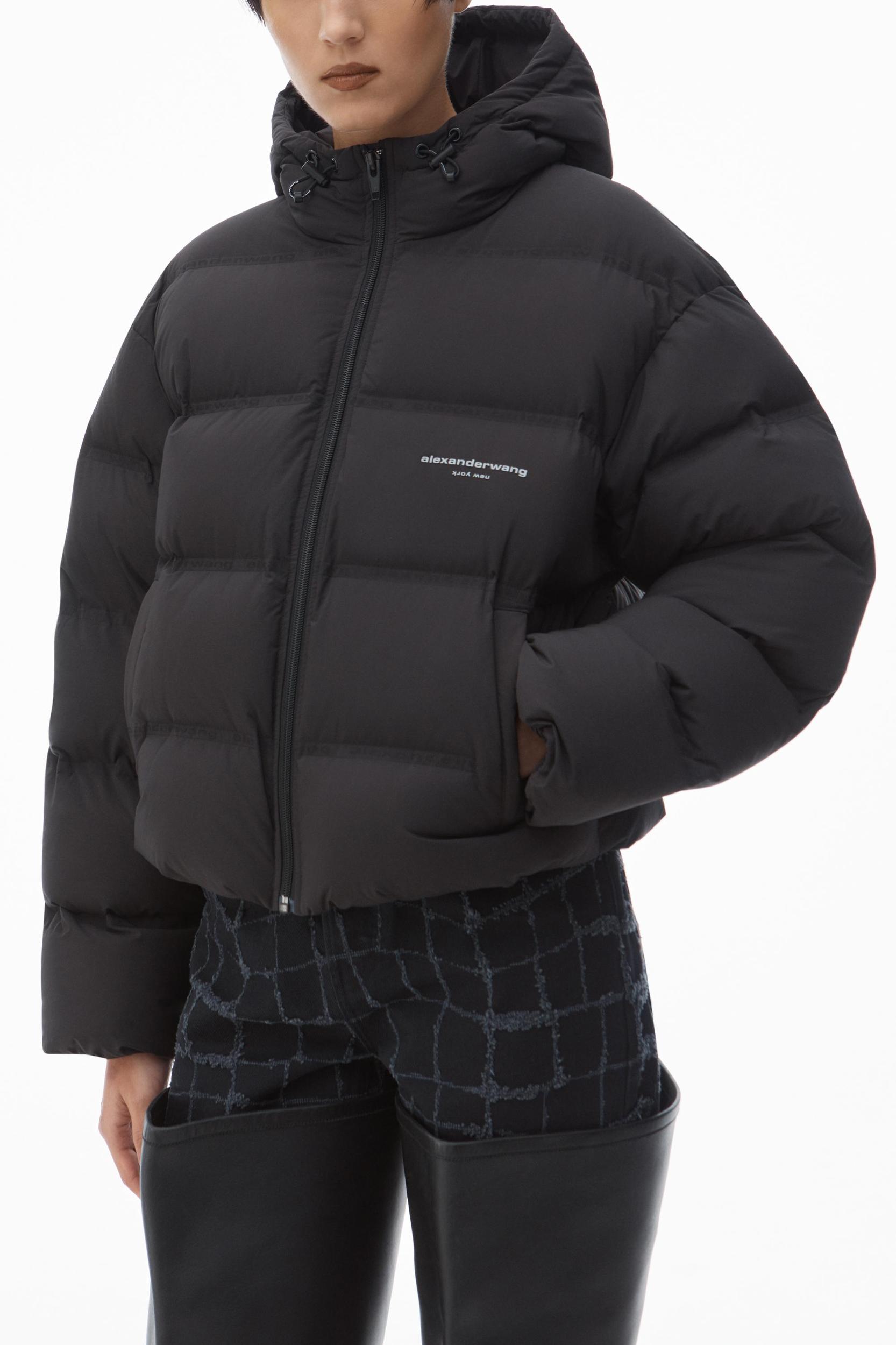 Cropped Hooded Puffer Coat With Reflective Logo Product Image