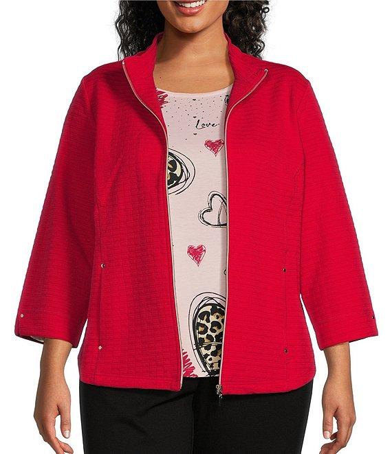 Allison Daley Plus Size 3/4 Sleeve Stand Collar Zip Front Jacket Product Image
