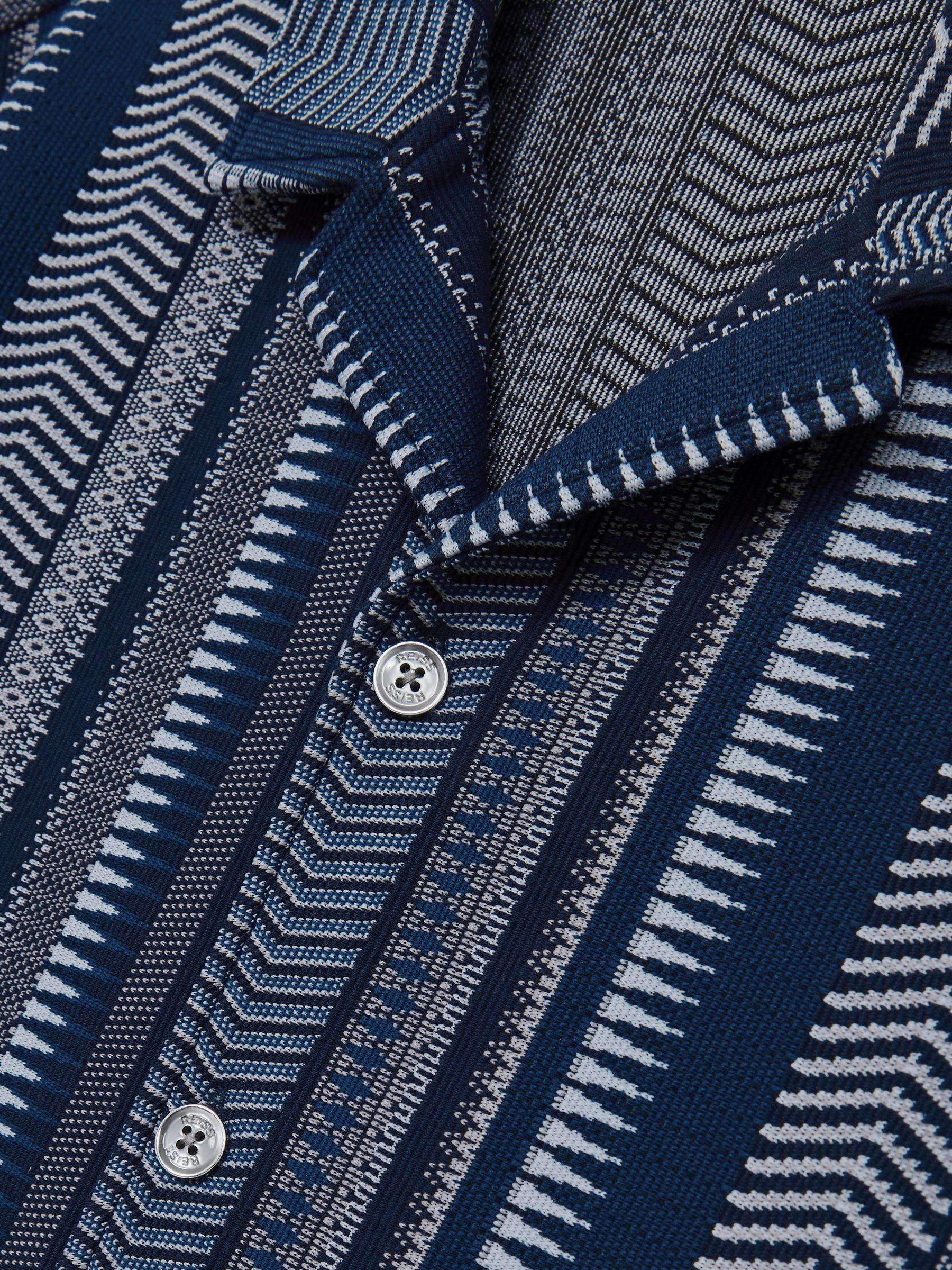 Aztec-Stripe Cuban-Collar Shirt in Navy Product Image