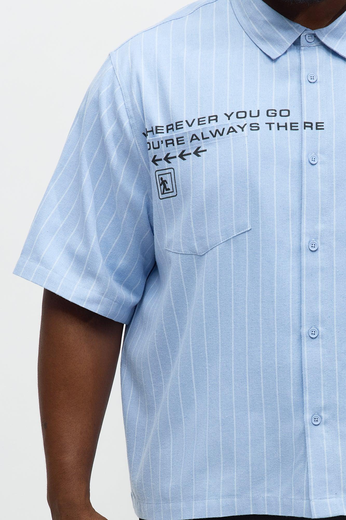 Worldwide Striped Cropped Button Up Shirt - Light Blue Male Product Image