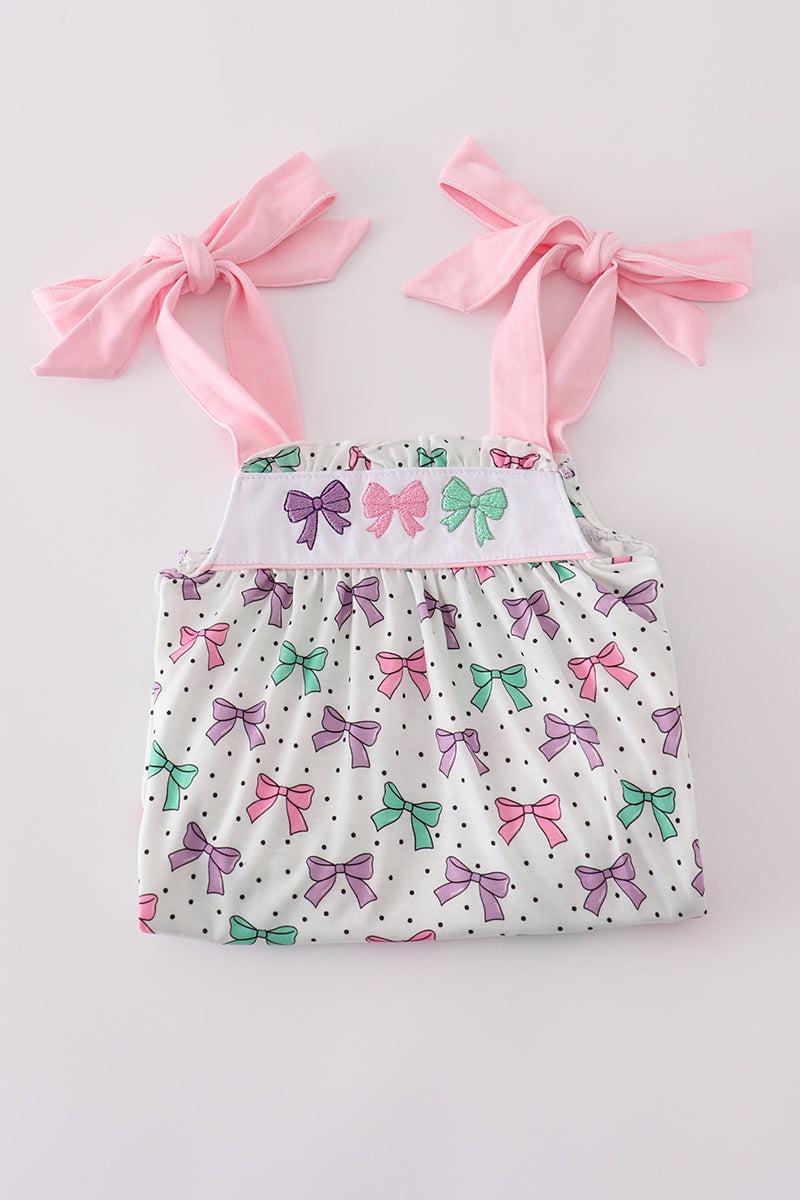 Pink bow embroidery ruffle shorts set Product Image