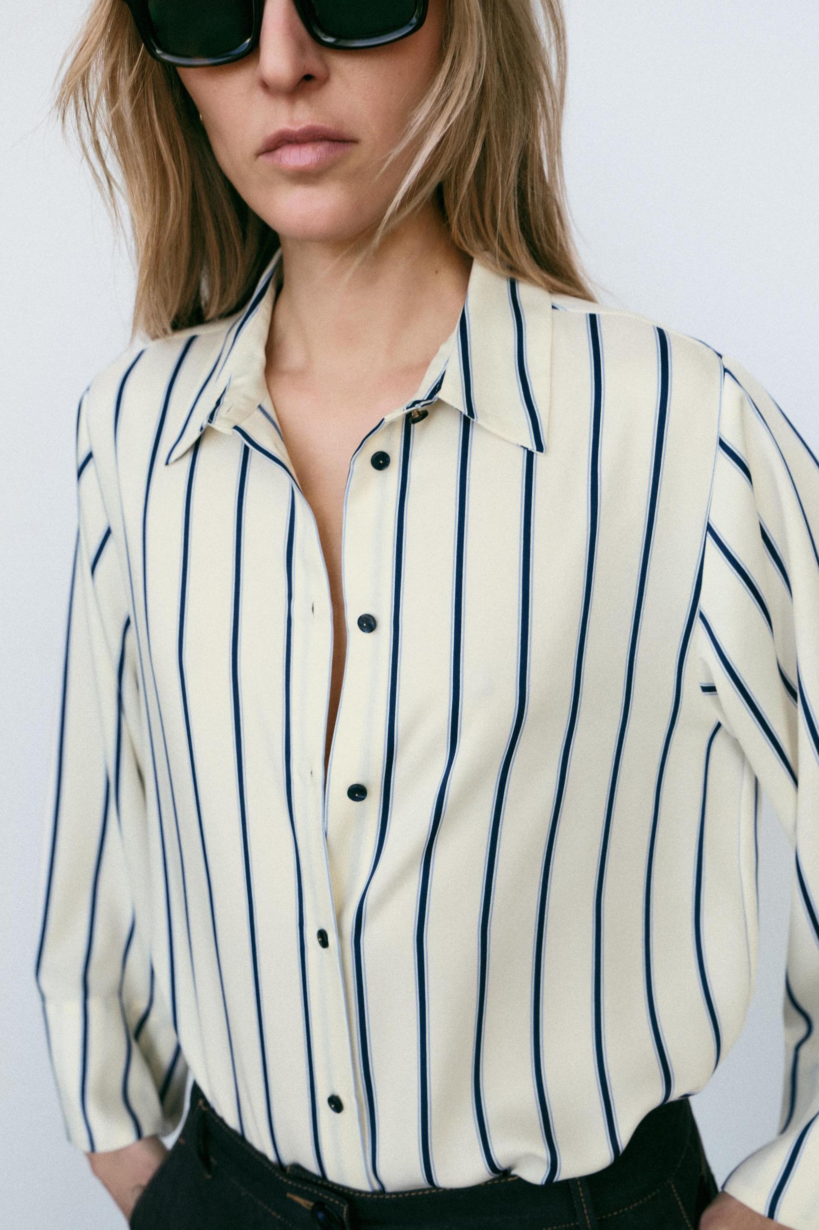 WIDE SLEEVE STRIPED BLOUSE Product Image