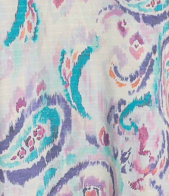 Westbound Petite Size Hazy Paisley Knit 3/4 Sleeve Crew Neck Ribbed Detail Multi Print Top Product Image