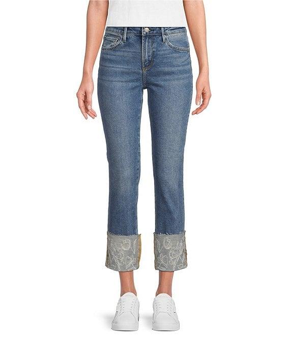 Driftwood Colette Stretch Denim Embroidered Cuffed Cropped Straight Leg Jeans Product Image