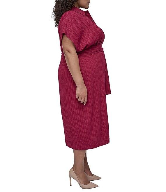 DKNY by Donna Karan Plus Size Crushed Dobby Short Sleeve Button Front Shirt Dress Product Image