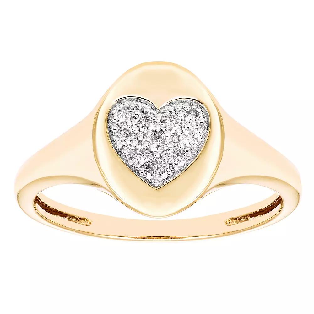 Boston Bay Diamonds 14k Gold Over Sterling Silver 1/8 Carat T.W. Diamond Signet Heart Ring, Women's, Gold Tone Product Image