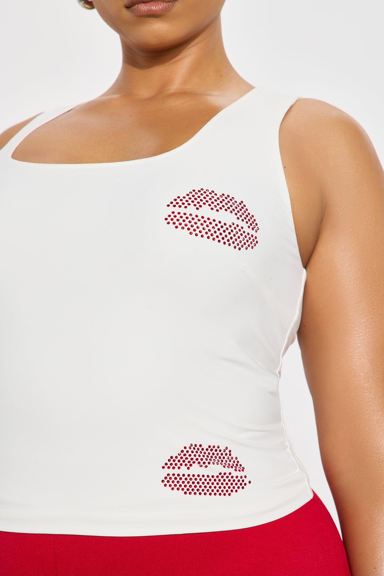 First Kiss Embellished Rhinestone Tank Top - White Product Image