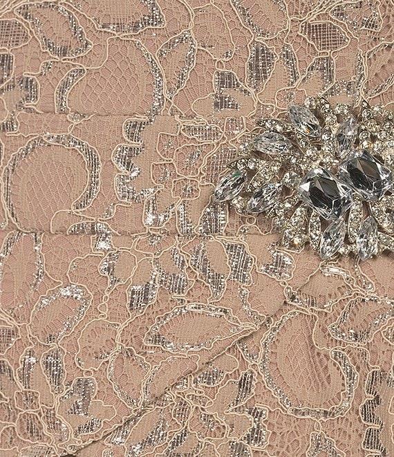 Le Bos Metallic Lace Peplum Round Neck 3/4 Sleeve Gown Product Image