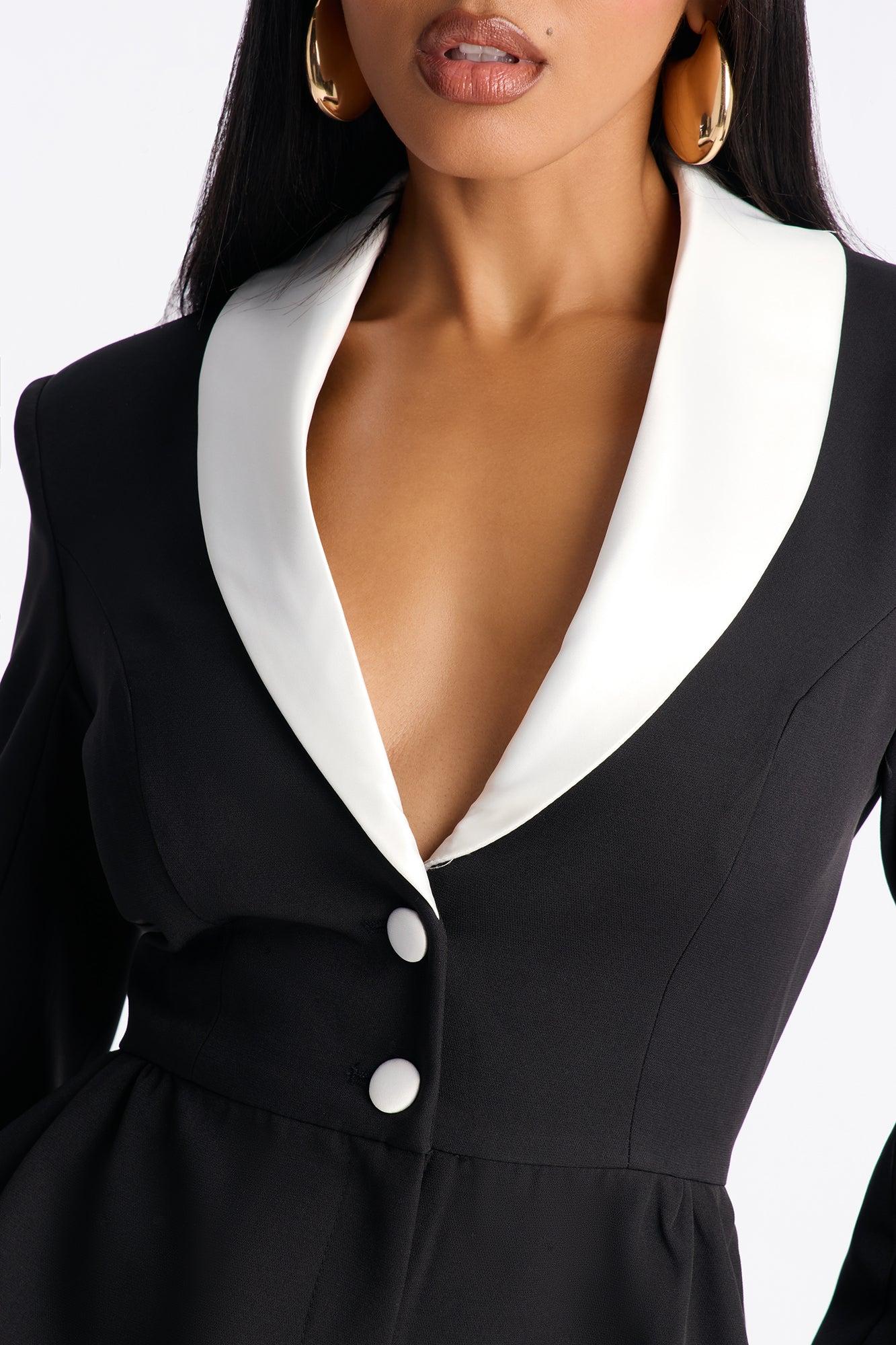 Flirty Babe Long Sleeve Romper - Black/White Female Product Image
