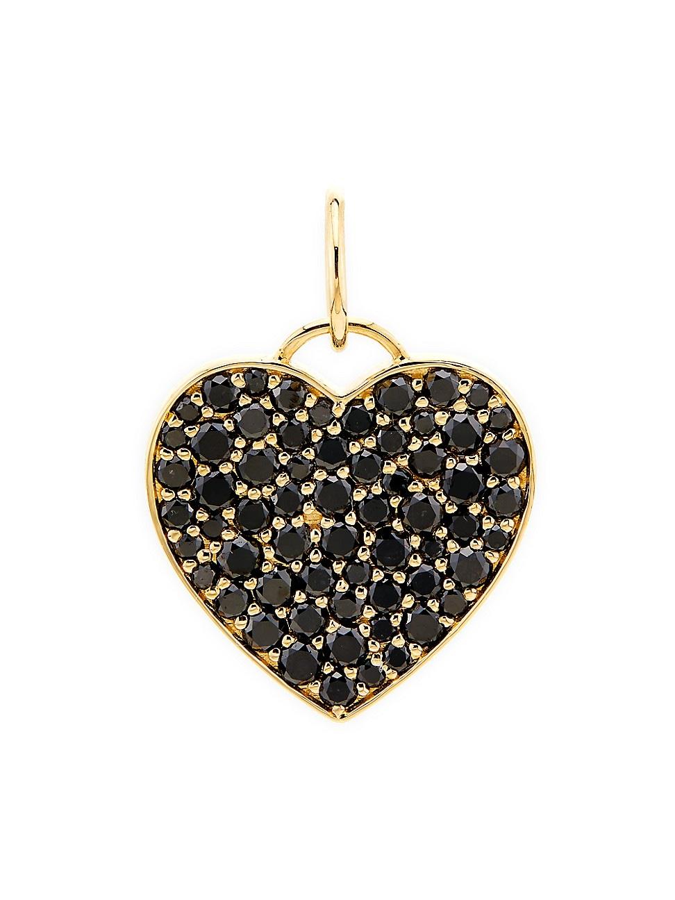 Womens 14K Yellow Gold & Black Diamond Heart Pendant Product Image
