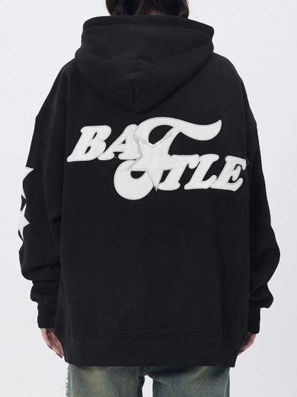 Street Letter Star Print Oversized Hoodie Product Image