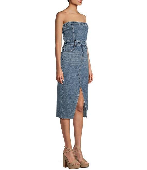 GB Strapless Denim Slit Midi Dress Product Image