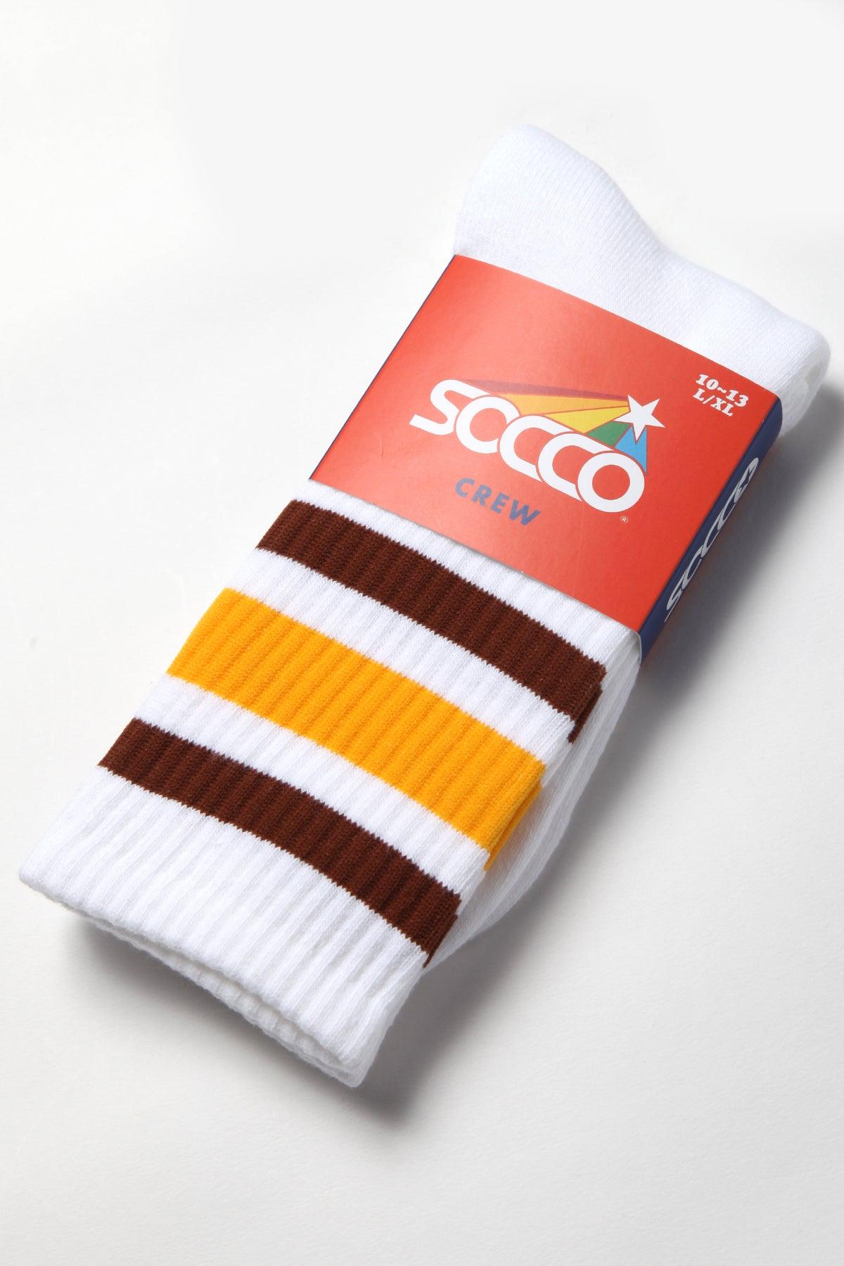 Socco - Striped Crew Socks - Brown/Yellow/White Product Image