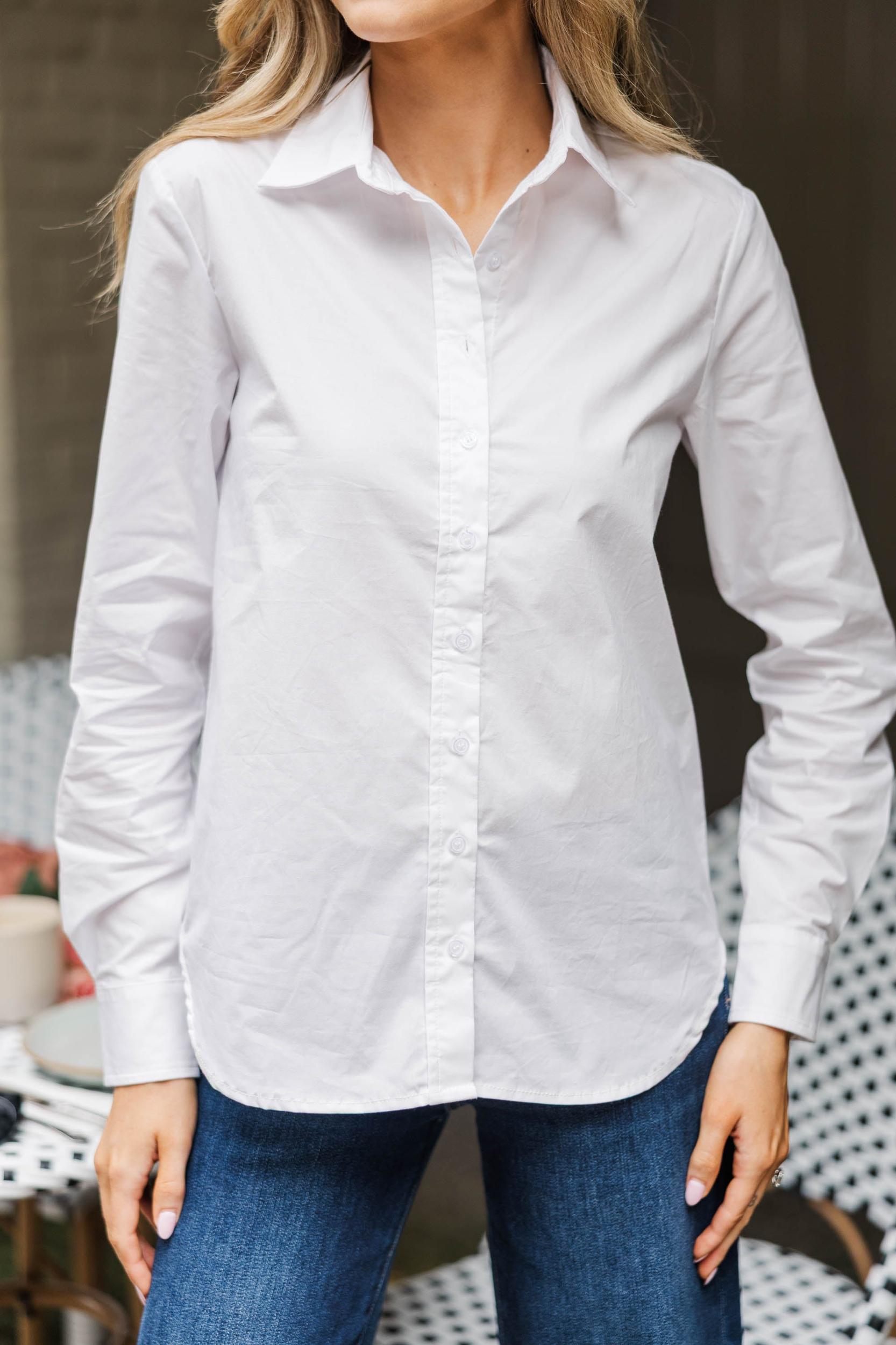 Just For You White Button Down Blouse Female Product Image