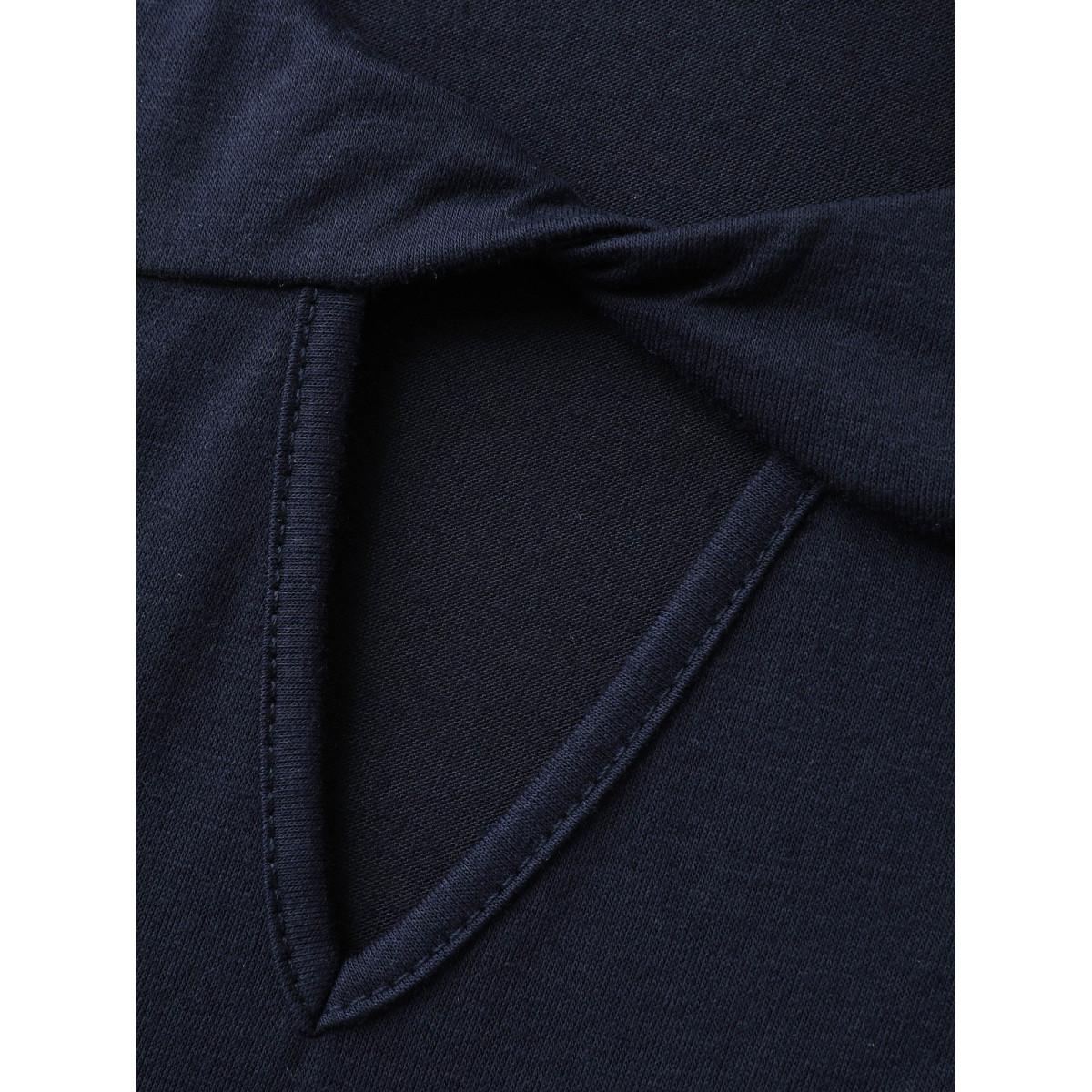 Plus Size Neck-Tie Flared Sleeve Solid T-Shirt Indigo Women Twist Round Neck Everyday-Casual T-shirts BloomChic 22-24/3X Product Image