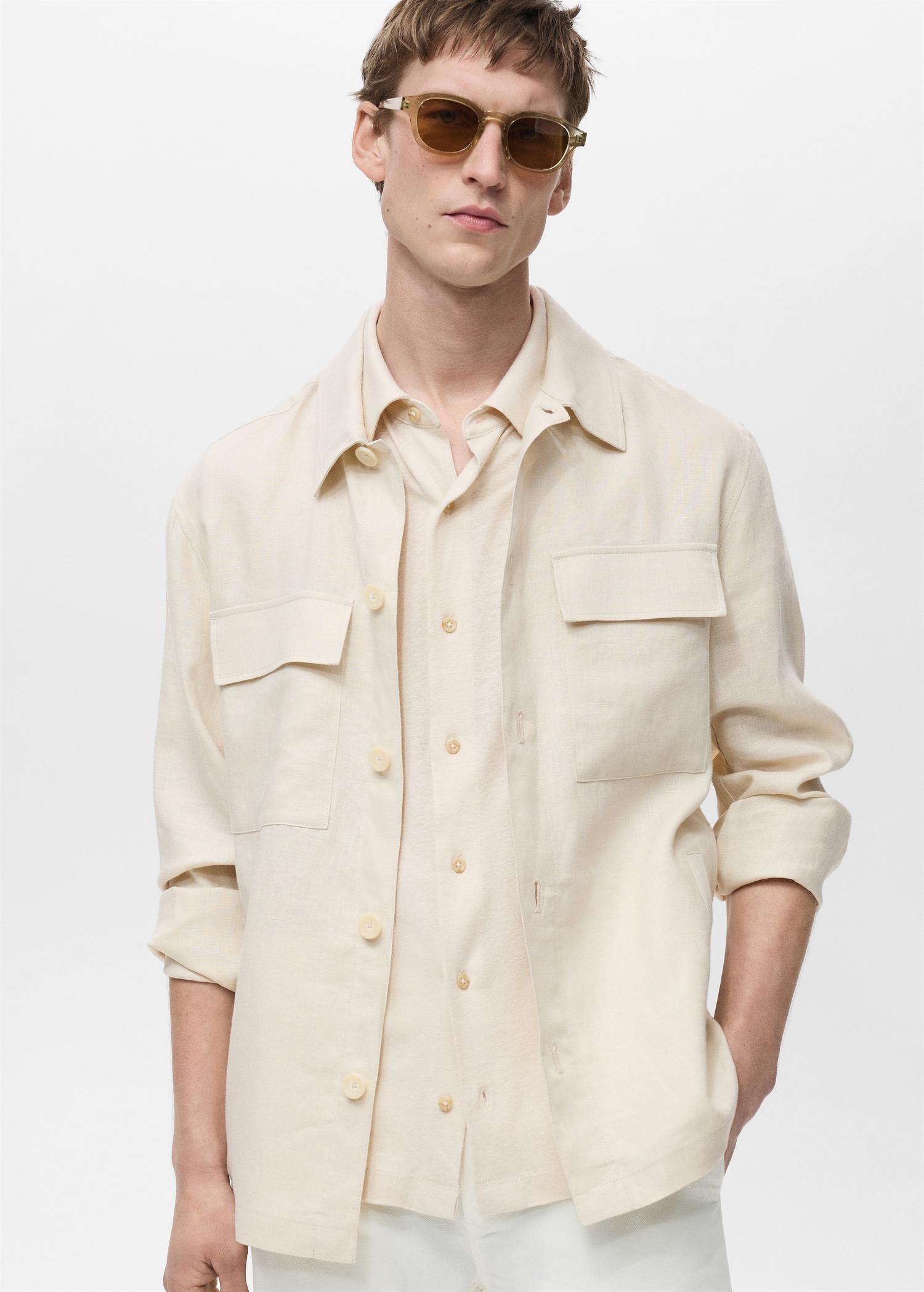 100% linen overshirt with pockets - Men | MANGO USA Product Image