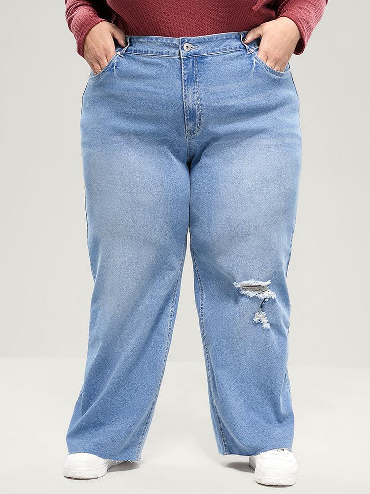 Boyfriend Wide Leg Slightly Stretchy High Rise Light Wash  Jeans Female Product Image