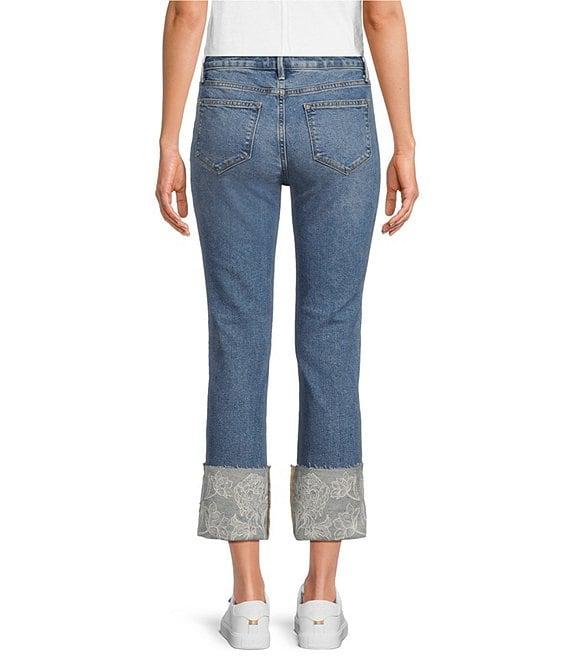 Driftwood Colette Stretch Denim Embroidered Cuffed Cropped Straight Leg Jeans Product Image