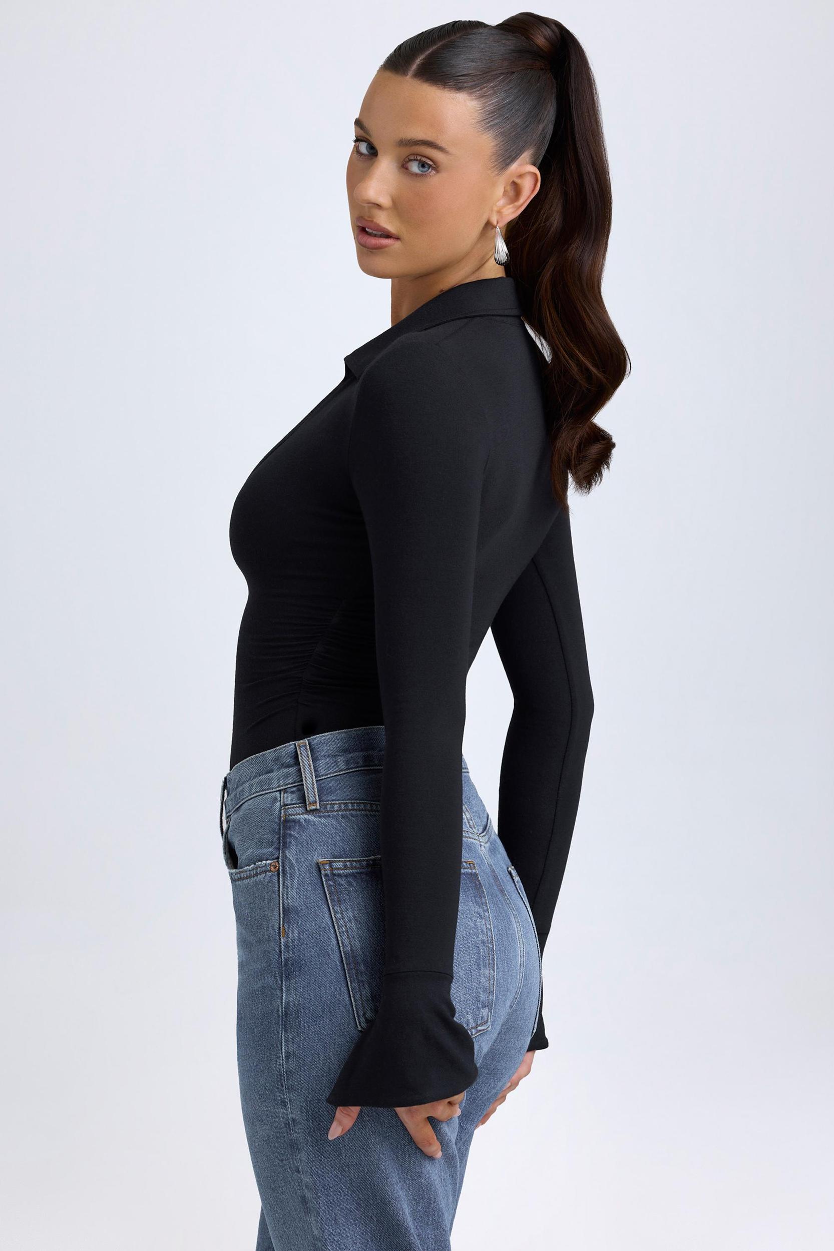 Modal Plunge V-Neck Bodysuit in Black Product Image