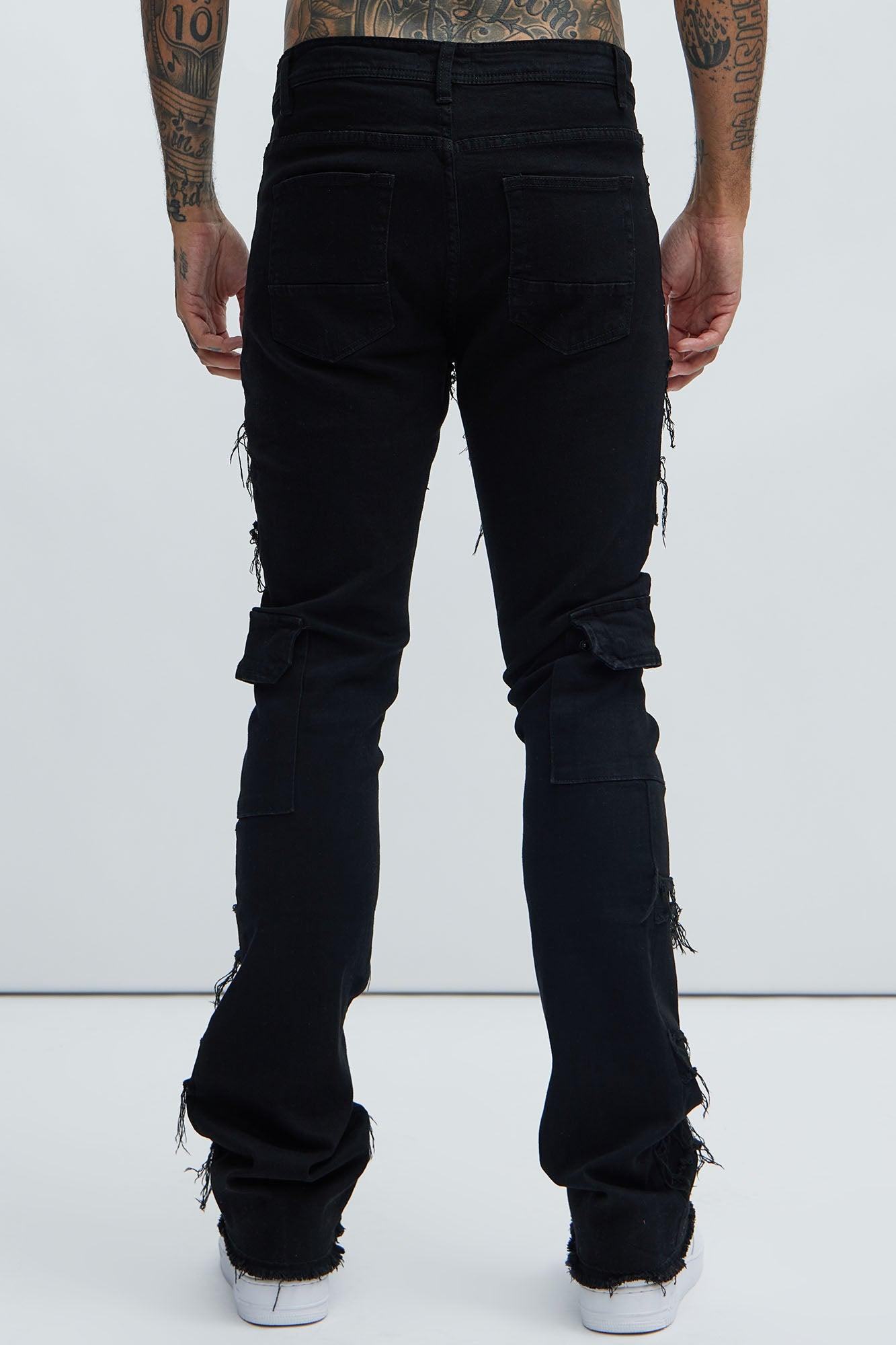 With Some Fray Skinny Flare Cargo Jeans - Black Product Image