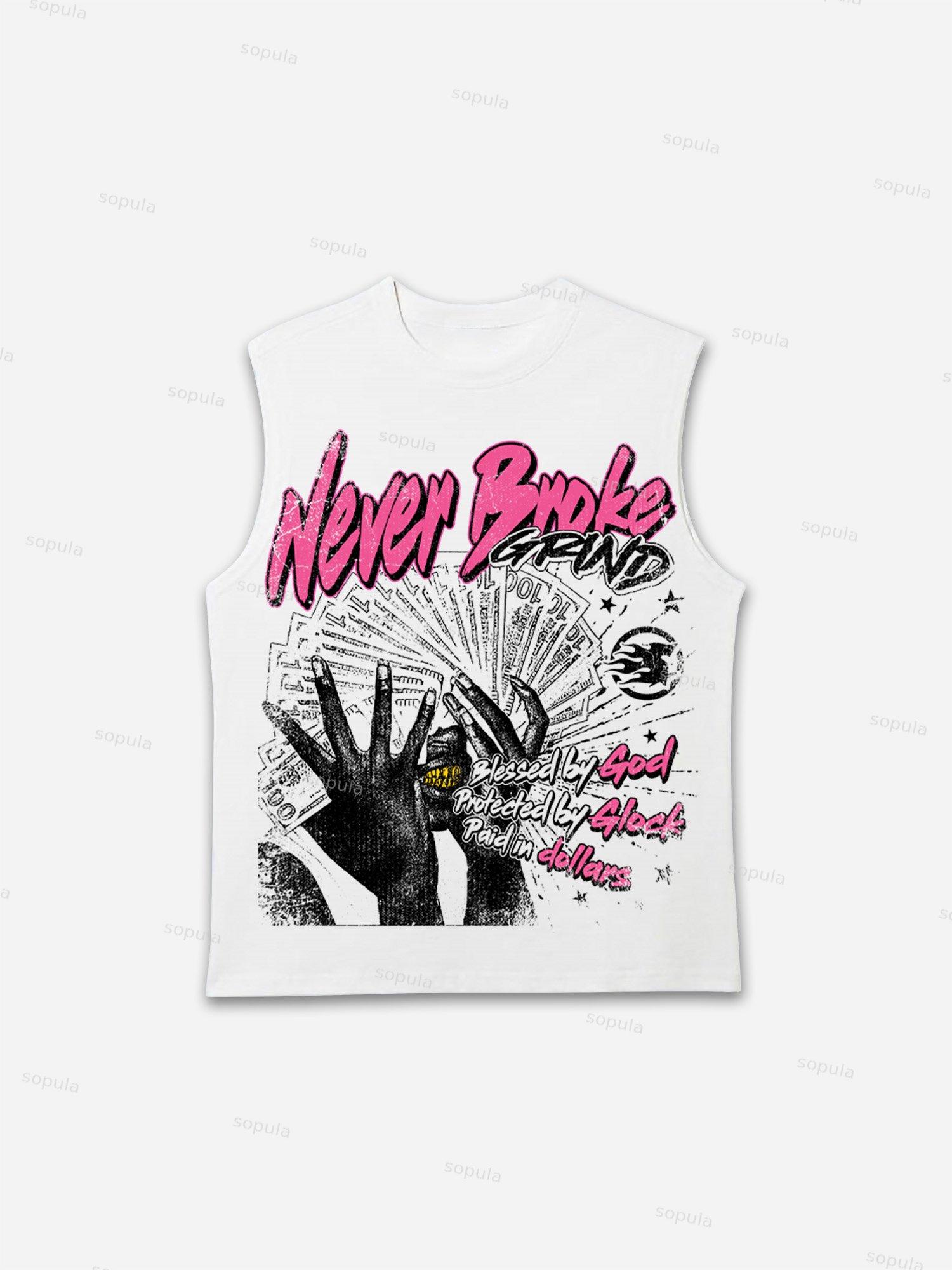 Never Broke God Glock Dollar Vintage Graphic Tank Top Product Image