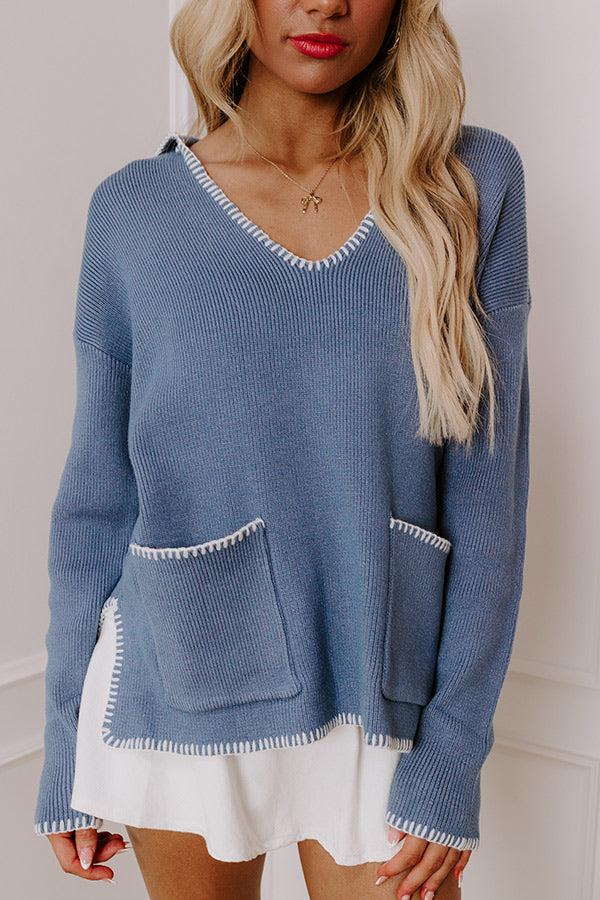 Small Town Romance Knit Sweater Top in Blue Product Image