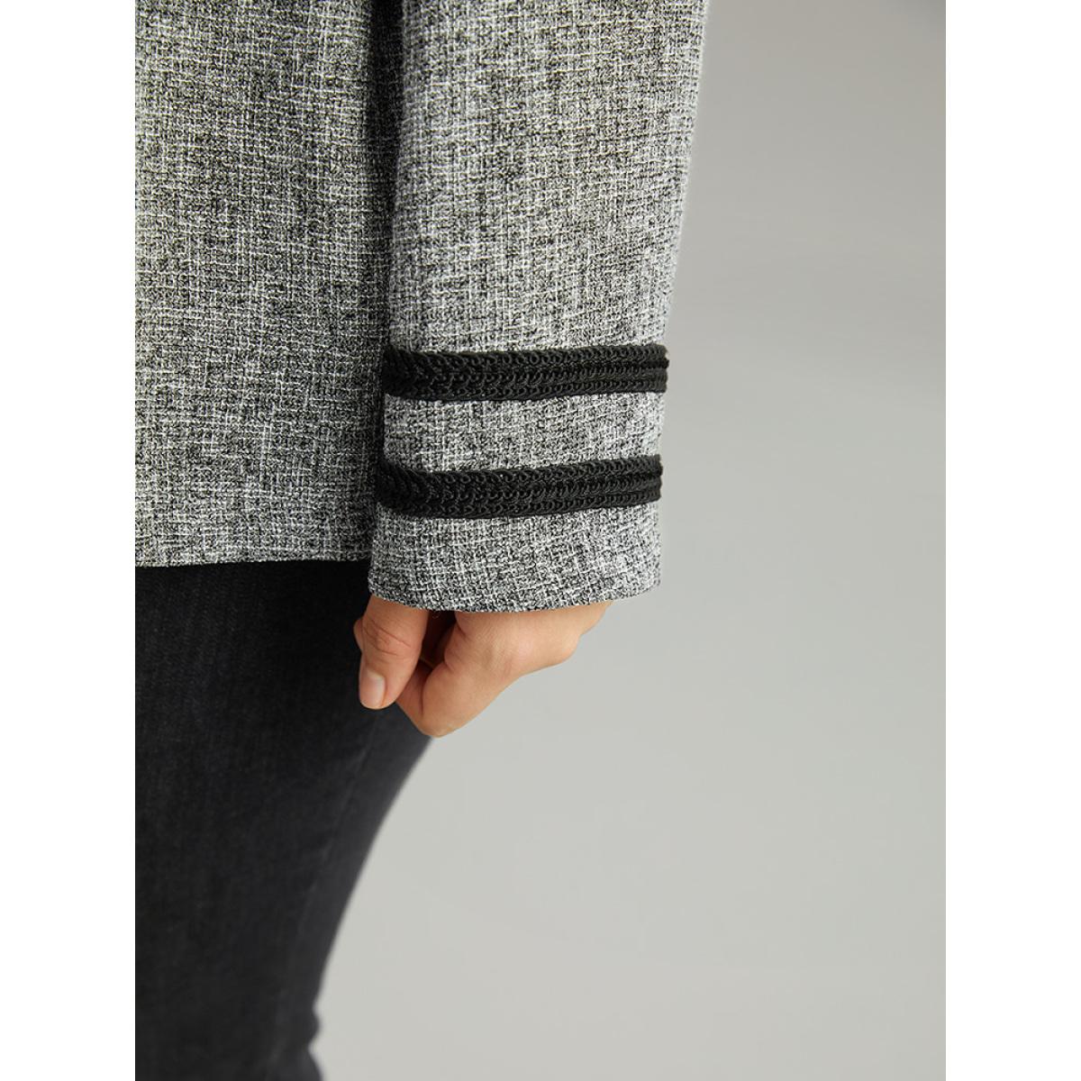 Plus Size Textured Metal Detail Contrast Trim Coat Women DimGray Elegant Texture Ladies Everyday Winter Coats BloomChic 28/5X Product Image