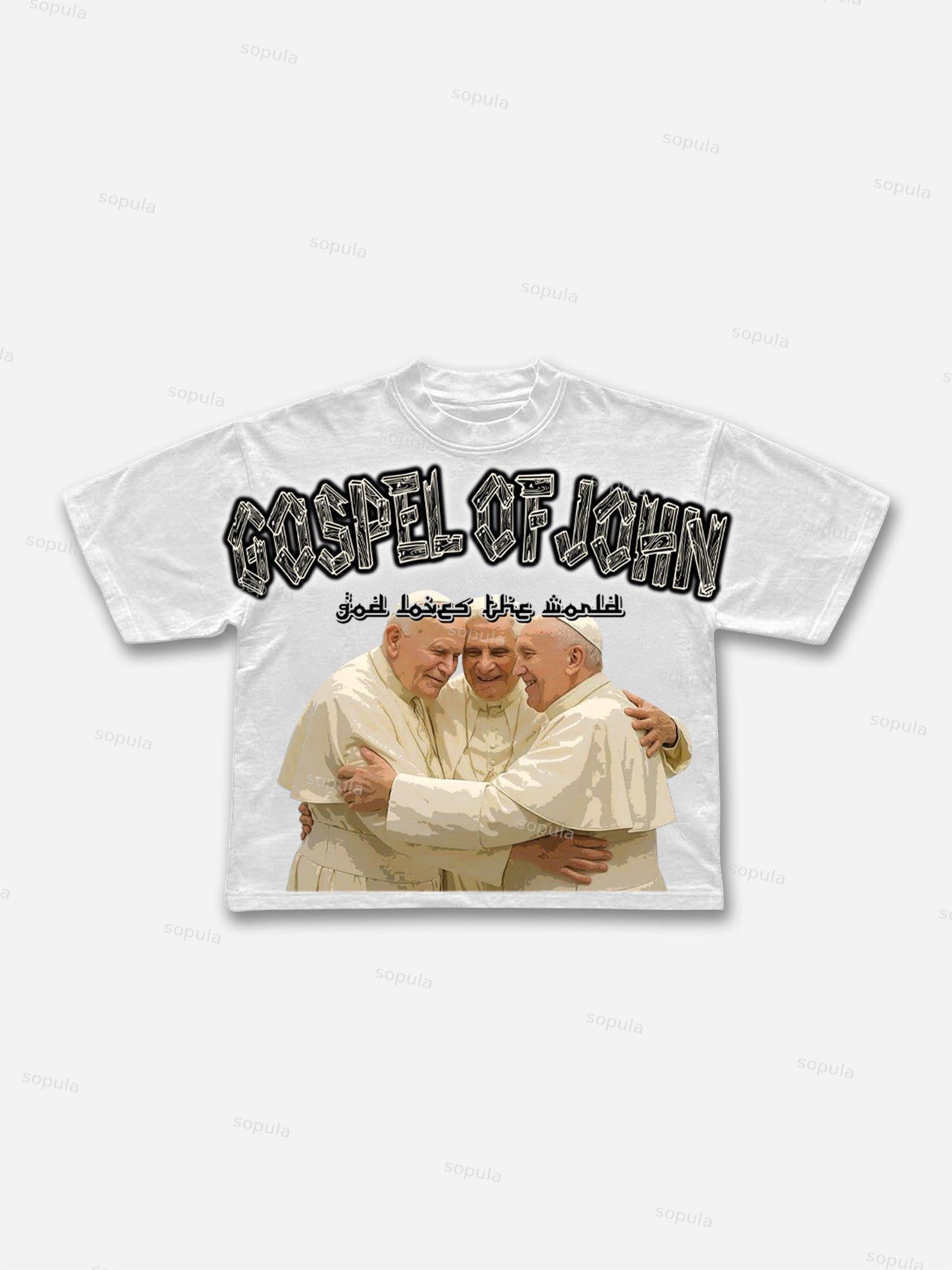 Three Popes Gospel Of John God Love The World Vintage Graphic Cropped T-shirt Product Image