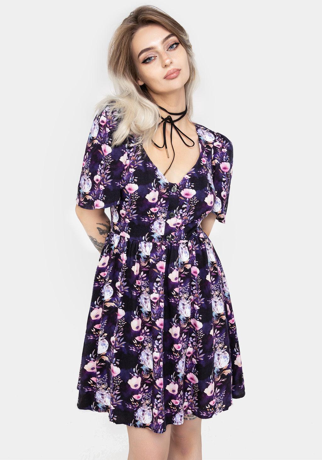 Socordia Floral Moon Button Front Mini Dress Product Image