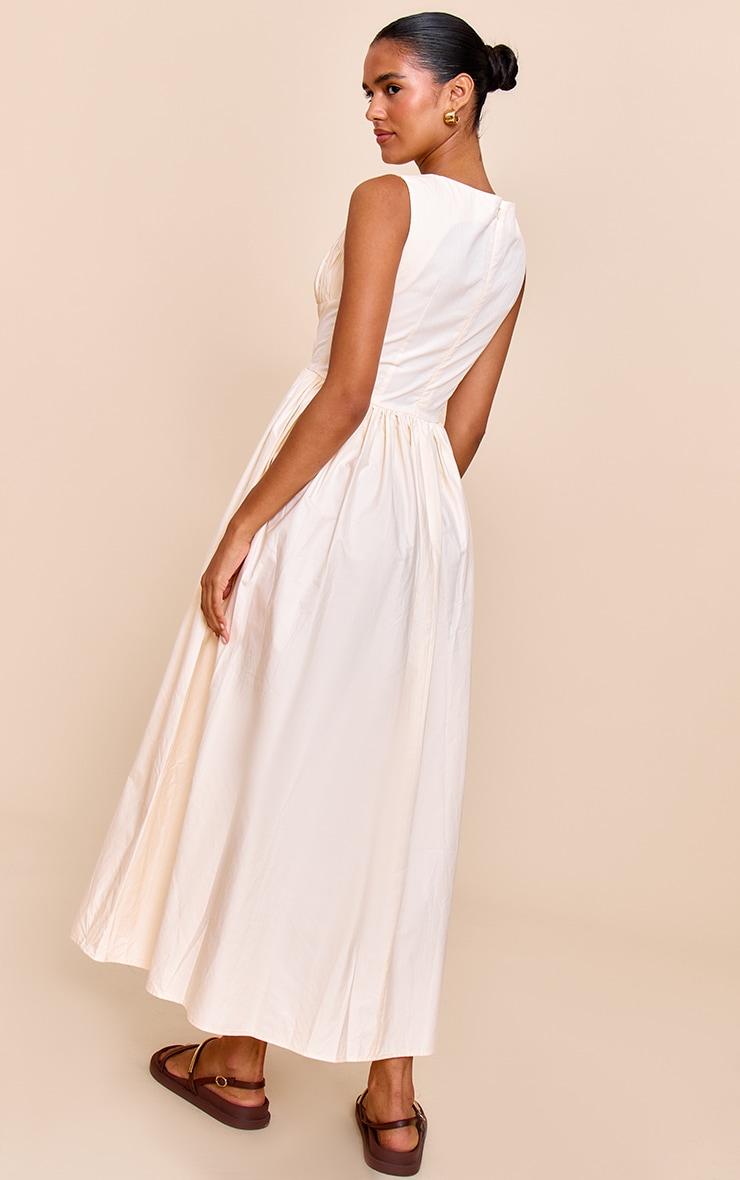 Cream Cotton Poplin Ruched Bust Midaxi Dress Product Image