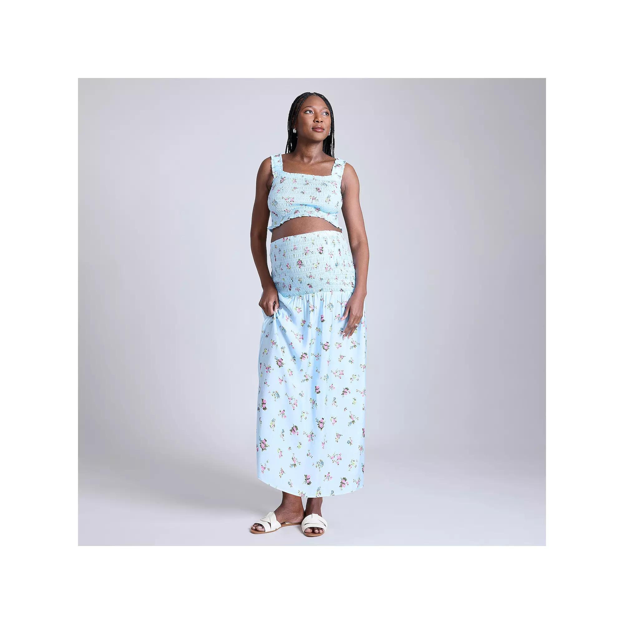 Maternity Motherhood® 2-pc. Smocked Crop Top & Maxi Skirt Set, Women's,  Product Image