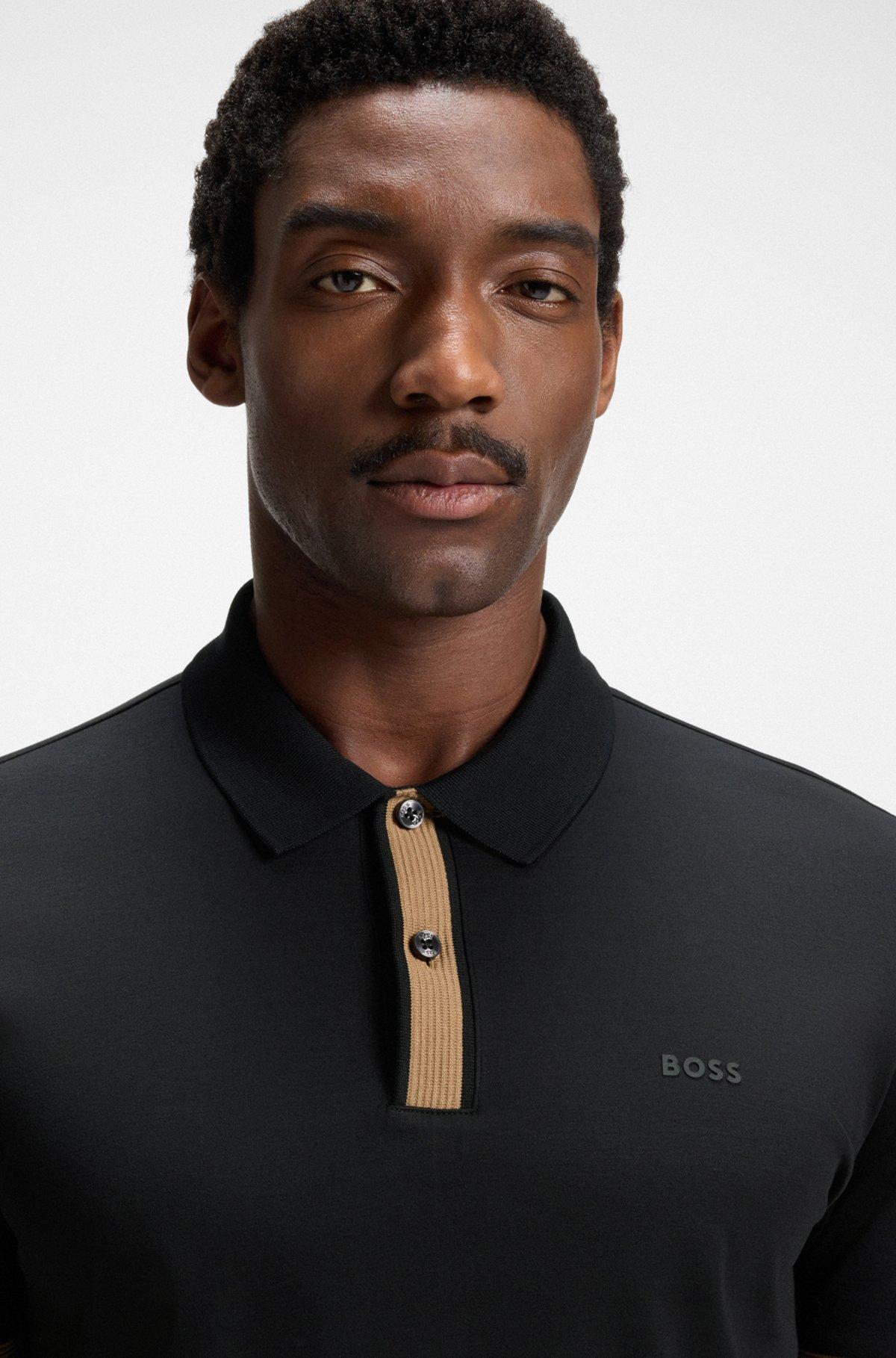 BOSS - Slim-fit polo shirt in mercerized stretch-cotton piqué - Black Product Image