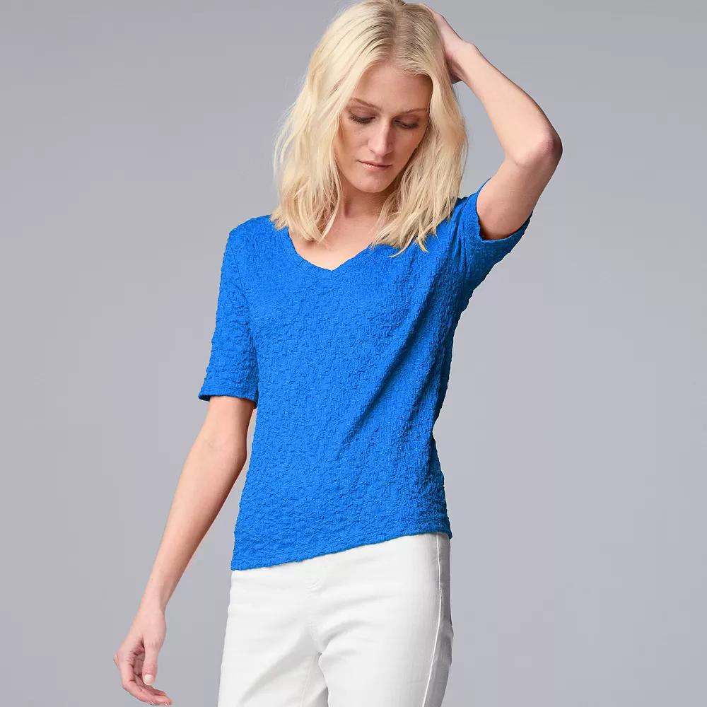 Women's Simply Vera Vera Wang V-Neck Short Sleeve Pucker Top, Size: Medium, Wilder Blue Product Image