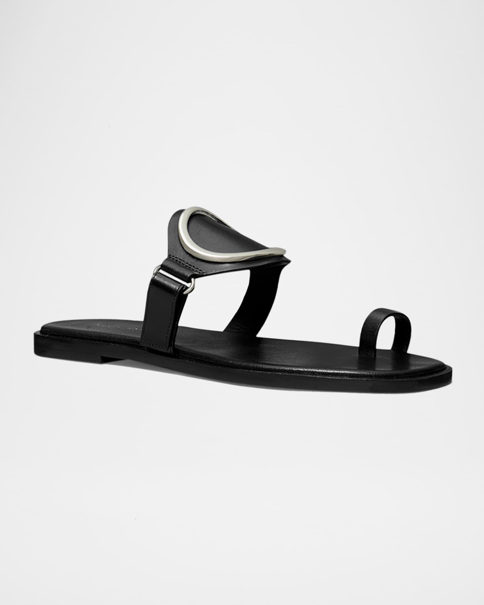 Leather Ring Flat Slide Sandals Product Image