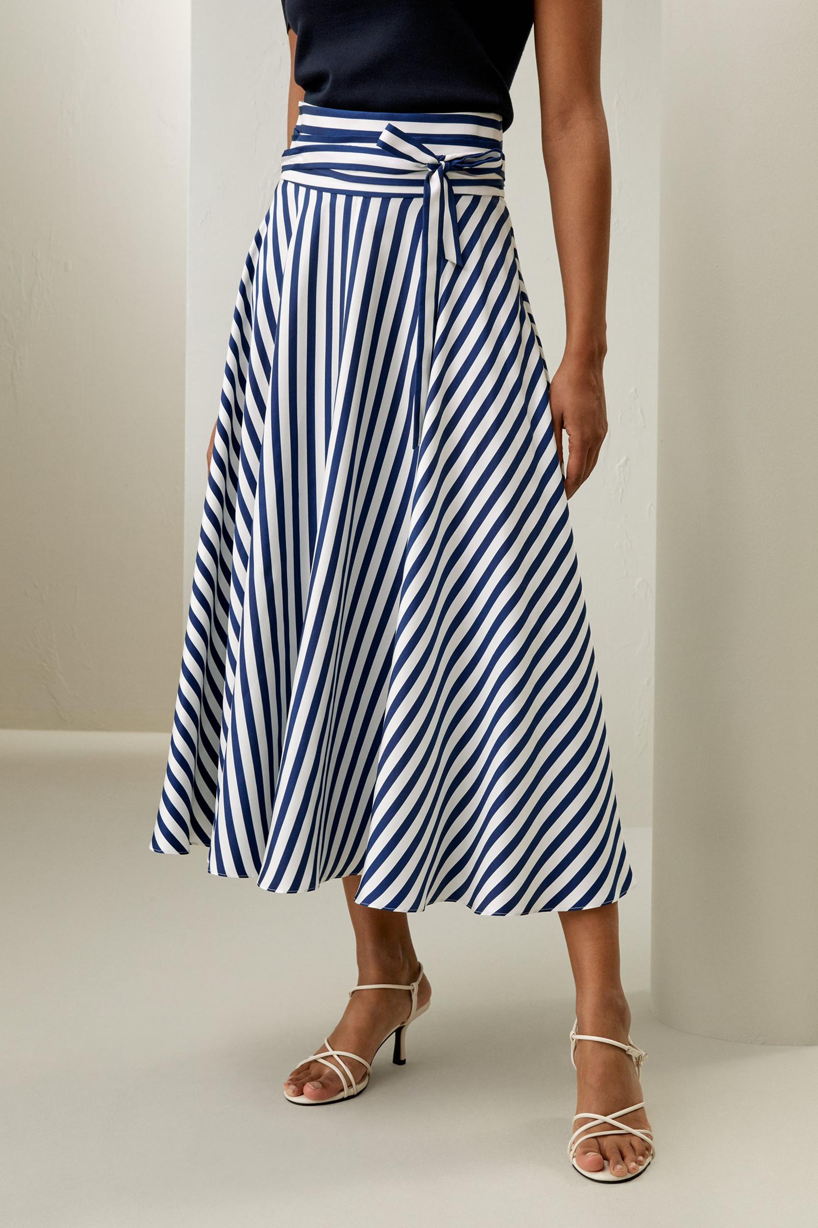 Silk Striped Midi Skirt Product Image
